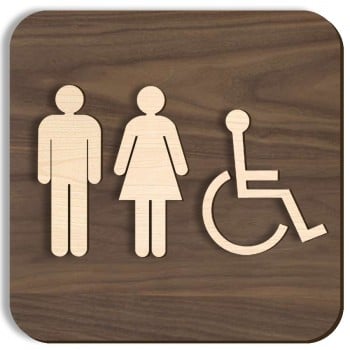 Plaque de porte en bois  - Femme, homme et handicapé