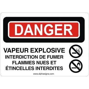 Affiche de sécurité: DANGER Vapeur explosive interdiction de fumer flammes nues et étincelles interdites