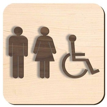 Plaque de porte en bois 3D - Femme, homme et handicapé