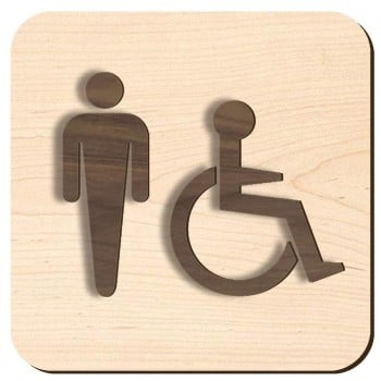 Plaque de porte en bois  - Homme et handicapé - version 2