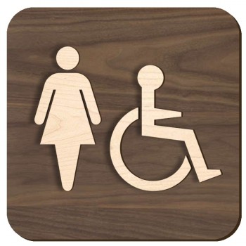 Plaque de porte en bois 3D - Femme et handicapé - version 2