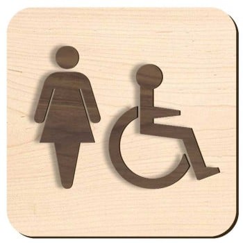 Plaque de porte en bois 3D - Femme et handicapé - version 2