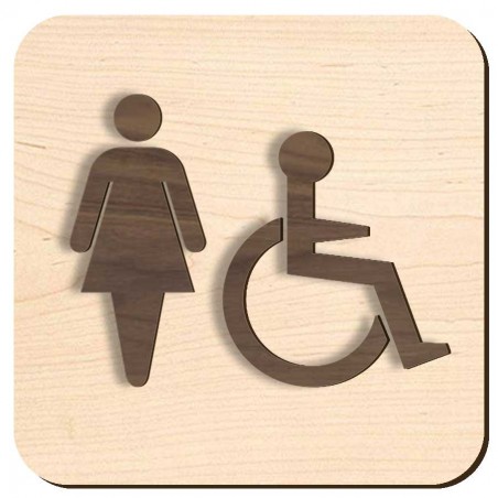 Plaque de porte en bois  - Femme et handicapé - version 2