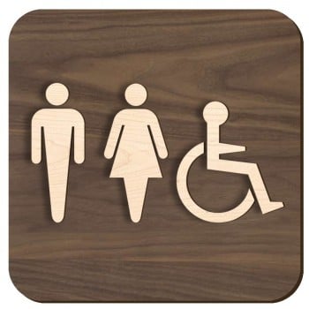 Plaque de porte en bois 3D - Femme, homme et handicapé - version 2