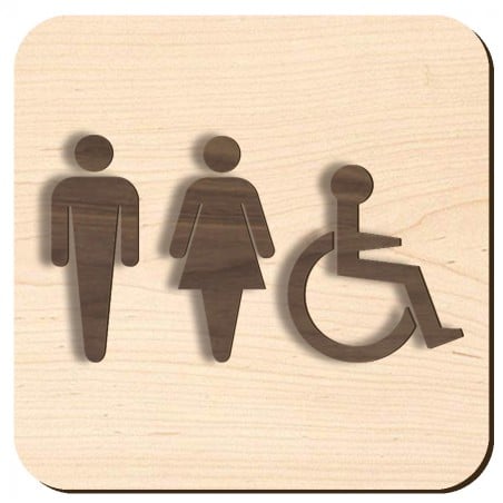 Plaque de porte en bois  - Femme, homme et handicapé - version 2
