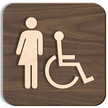 Plaque de porte en bois  - non genrée et handicapé