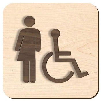 Plaque de porte en bois 3D - non genrée et handicapé