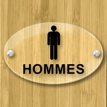 Plaque de porte ovale et transparente - Toilette Hommes