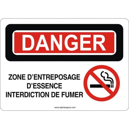 Affiche de sécurité: DANGER Zone d'entreposage d'essence interdiction de fumer