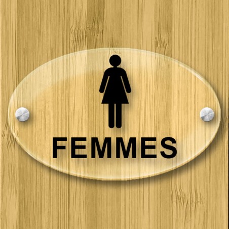 Plaque de porte ovale et transparente - Toilette Femmes