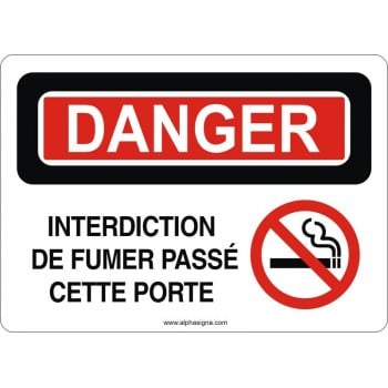Affiche de sécurité: DANGER Interdiction de fumer passé cette porte