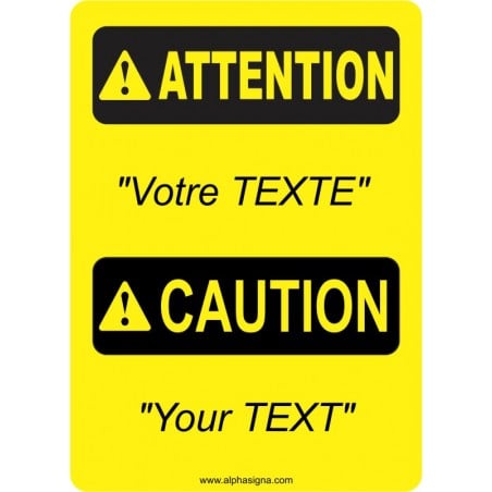Affiche de sécurité bilingue Attention: PERSONNALISABLE