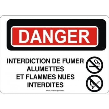 Affiche de sécurité: DANGER Interdiction de fumer allumettes et flammes nues interdites