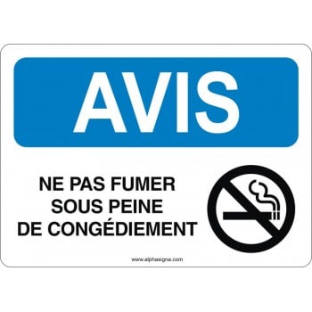 Affiche de sécurité: AVIS Ne pas fumer sous peine de congédiement
