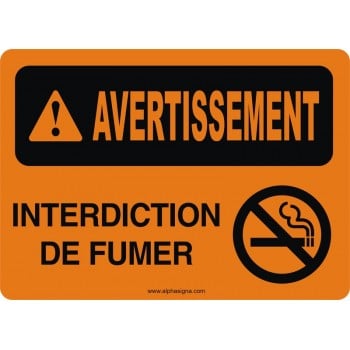 Affiche de sécurité: AVERTISSEMENT Interdiction de fumer