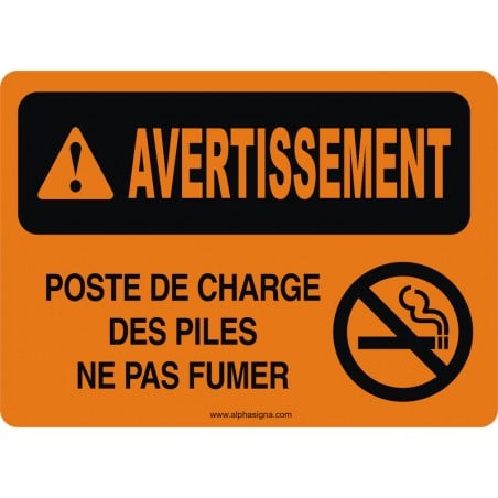 Affiche de sécurité: Poste de charge des piles ne pas fumer