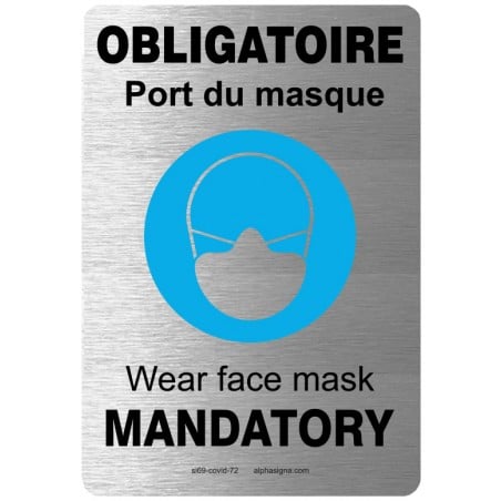 Affiche Design et Élégante : Bilingue Obligatoire, port du masque - couleur-fini aluminium brossé