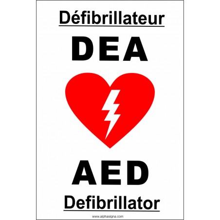 Affiche de sécurité pour défibrillation: bilingue DEA / AED défibrillateur