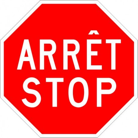 Panneau bilingue d'arrêt-stop : p-10