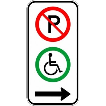 Panneau de Stationnement interdit et handicapé avec flèche vers la droite