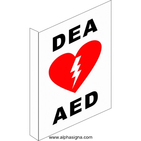 Affiche de sécurité pour défibrillation: DEA / AED perpendiculaire (en forme de L)