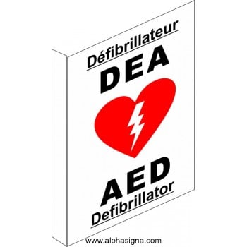 Affiche de sécurité pour défibrillation: bilingue DEA / AED perpendiculaire (en forme de L)