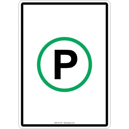 Affiche de stationnement bilingue avec TEXTE PERSONNALISABLE: stationnement avec cercle vert