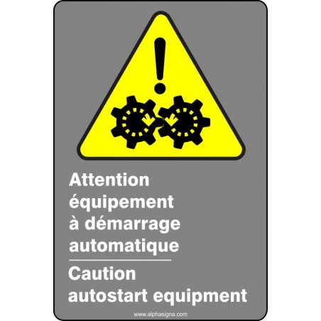 Affiche de sécurité aux normes CSA bilingue: Attention équipement à démarrage automatique
