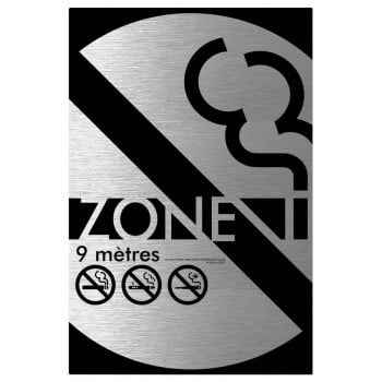 Affiche Design et Élégante: zone ne pas fumer à moins de 9 mètres de porte, prise d'air ou fenêtre - fini aluminium brossé