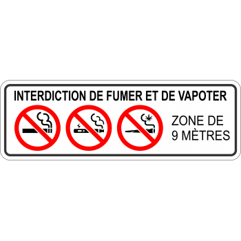 Étiquette autocollante: Interdiction de fumer et vapoter: zone de 9 mètres