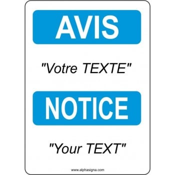 Affiche de sécurité bilingue Avis: PERSONNALISABLE