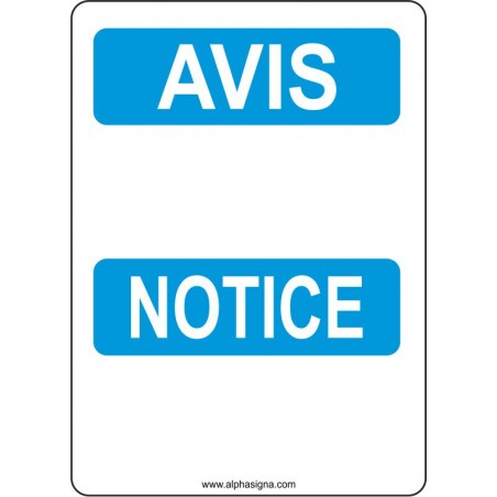 Affiche de sécurité bilingue Avis: PERSONNALISABLE