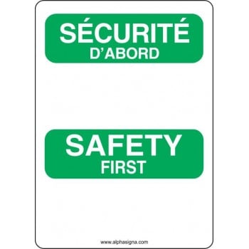 Affiche de sécurité bilingue Sécurité D'Abord: PERSONNALISABLE