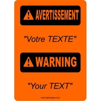 Affiche de sécurité bilingue Avertissement: PERSONNALISABLE