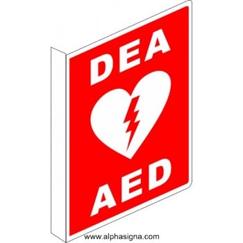 Affiche de sécurité pour défibrillation ROUGE : DEA / AED perpendiculaire (en forme de L)