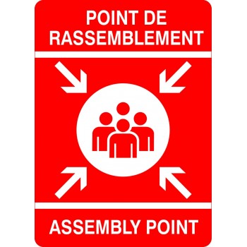 Affiche de sécurité-incendie bilingue: Point de rassemblement (rouge)