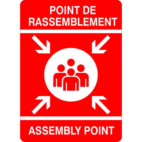 Affiche de sécurité-incendie bilingue: Point de rassemblement (rouge)