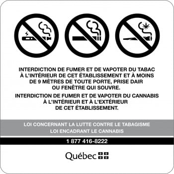 Affiche avec pictogramme d'interdiction de fumer, vapoter et cannabis, carré