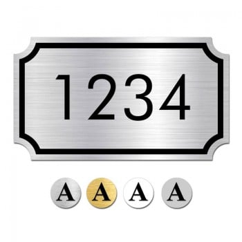 Plaque de numéro de porte intérieure, de forme rectangle coins coupé avec NOMBRE NOIR PERSONNALISABLE