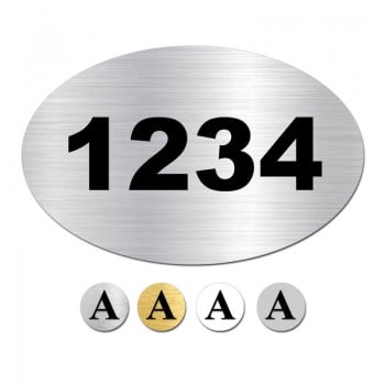 Plaque de numéro de porte intérieure, de forme ovale avec NOMBRE NOIR PERSONNALISABLE