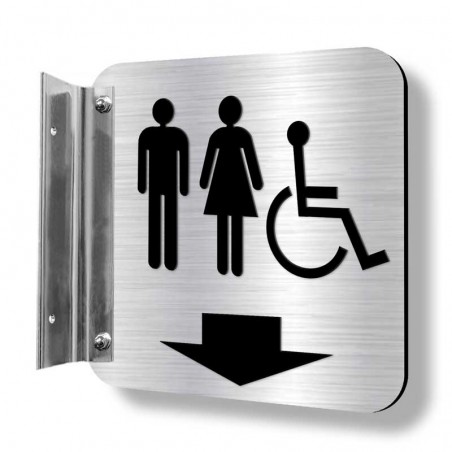 Affiche signalétique de corridor 3D (fixation simple) : Toilettes Hommes - Femmes - Handicapés