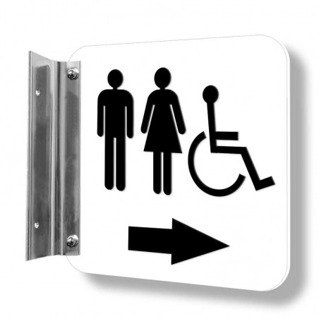 Affiche signalétique de corridor 3D (fixation simple) : Toilettes Hommes - Femmes - Handicapés
