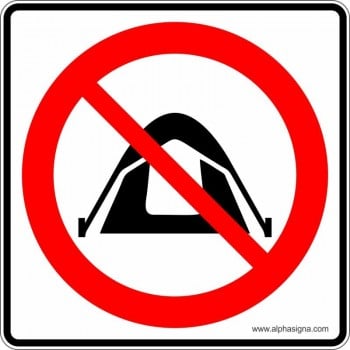 Affiche de sécurité pictogramme pour plein air: Interdiction de camper