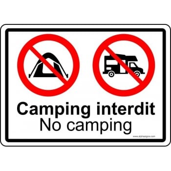Affiche pour plein air bilingue - Camping interdit