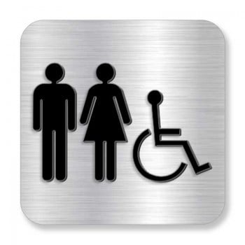 Plaque de porte ou murale avec pictogramme en relief 3D: Homme / femme / handicapé