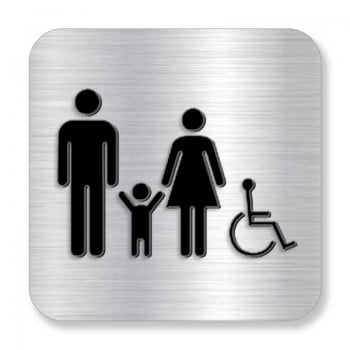 Plaque de porte ou murale avec pictogramme en relief 3D: Toilette familiale