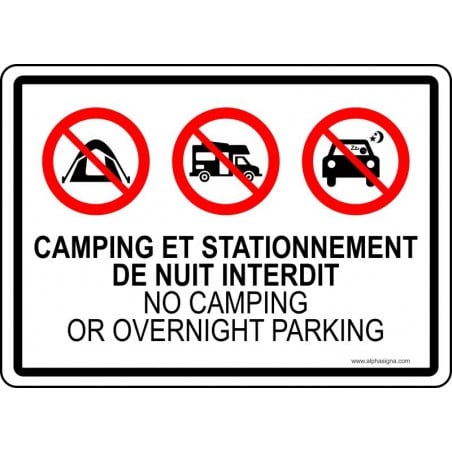 Affiche bilingue pour plein air - Camping et stationnement de nuit interdit