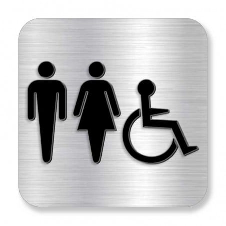 Plaque de porte ou murale avec pictogramme en relief 3D: Homme / femme / handicapé - version uni jambe