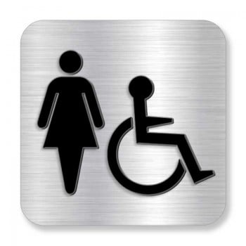 Plaque de porte ou murale avec pictogramme en relief 3D: Femme et handicapée - version uni jambe