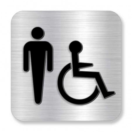 Plaque de porte ou murale avec pictogramme en relief 3D: homme et handicapé - version uni jambe